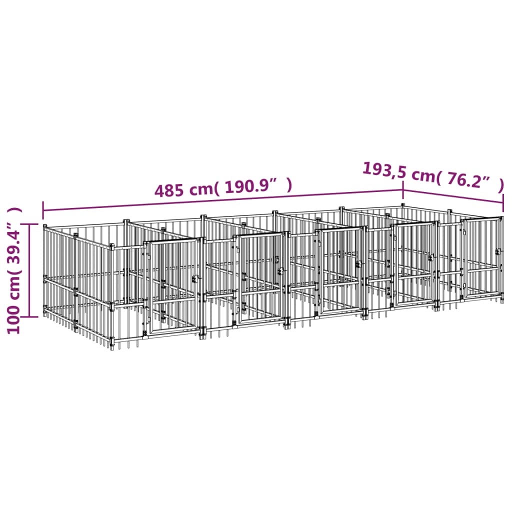 vidaXL Outdoor Dog Kennel Steel 9.38 m²