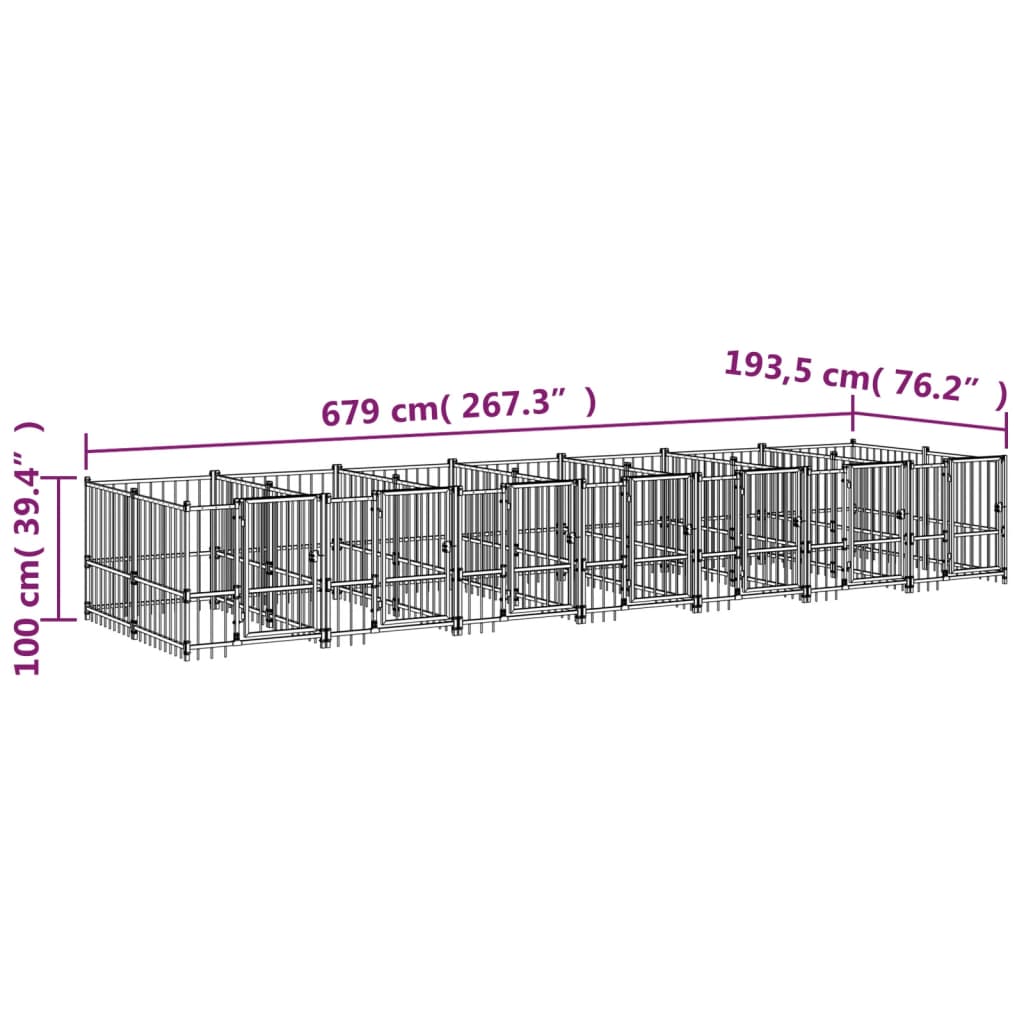 vidaXL Outdoor Dog Kennel Steel 13.14 m²