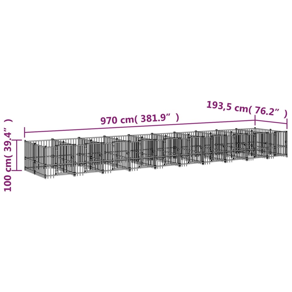 vidaXL Outdoor Dog Kennel Steel 18.77 m²