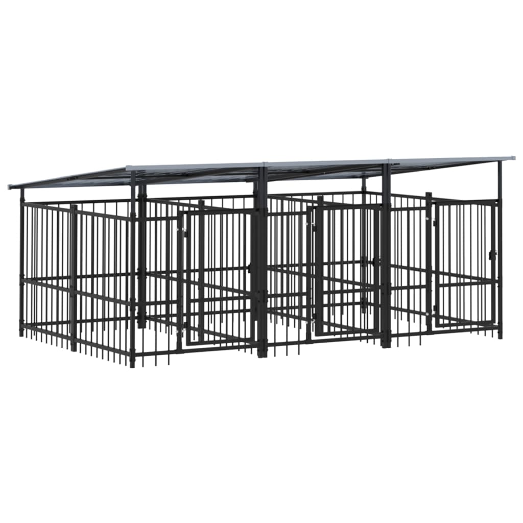 vidaXL Outdoor Dog Kennel with Roof Steel 5.63 m²