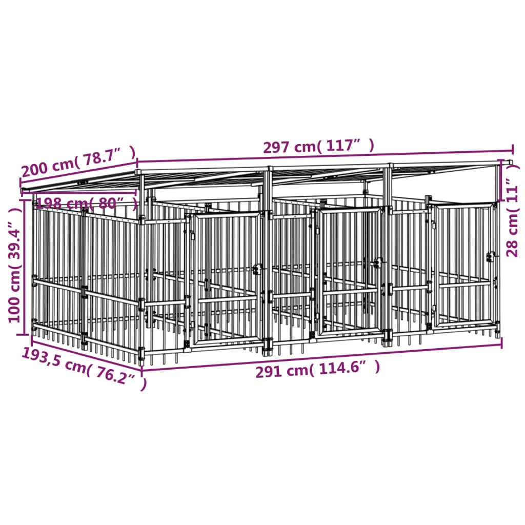 vidaXL Outdoor Dog Kennel with Roof Steel 5.63 m²