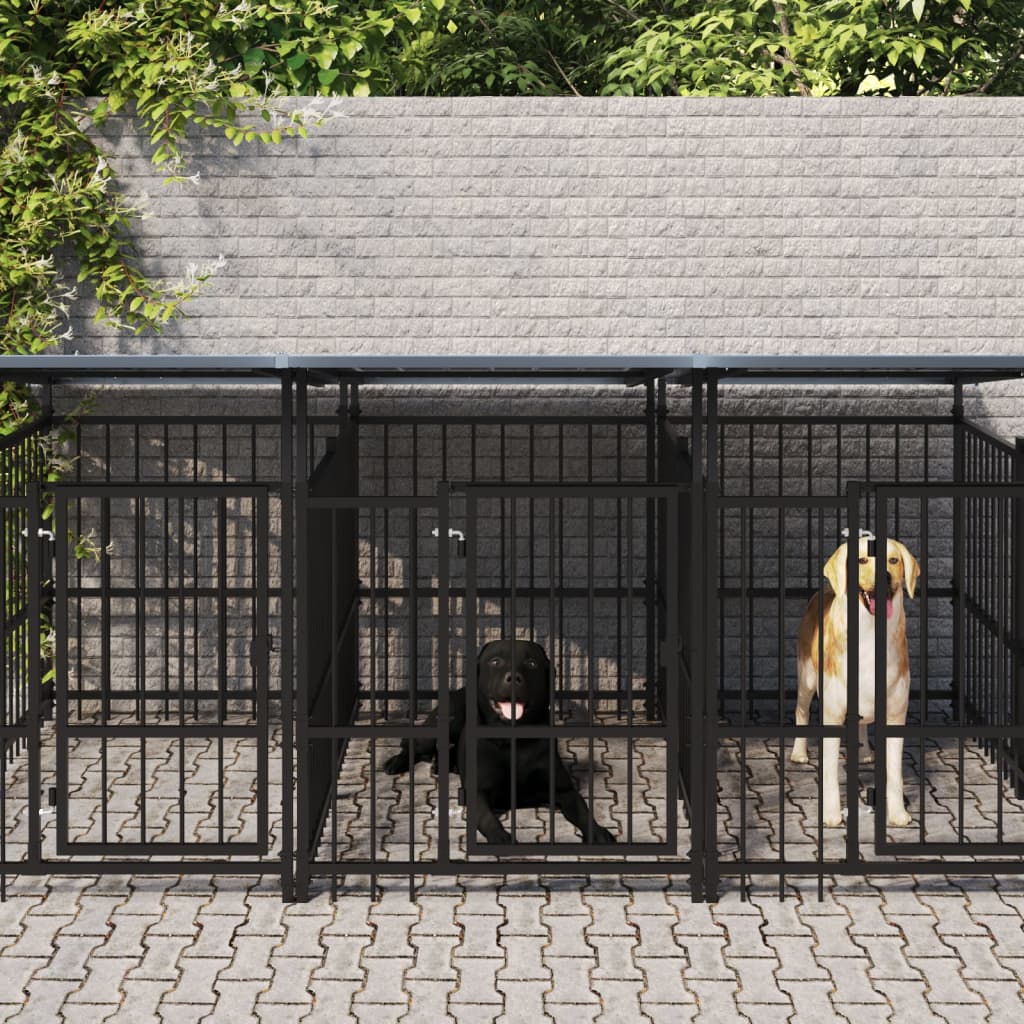 vidaXL Outdoor Dog Kennel with Roof Steel 5.63 m²