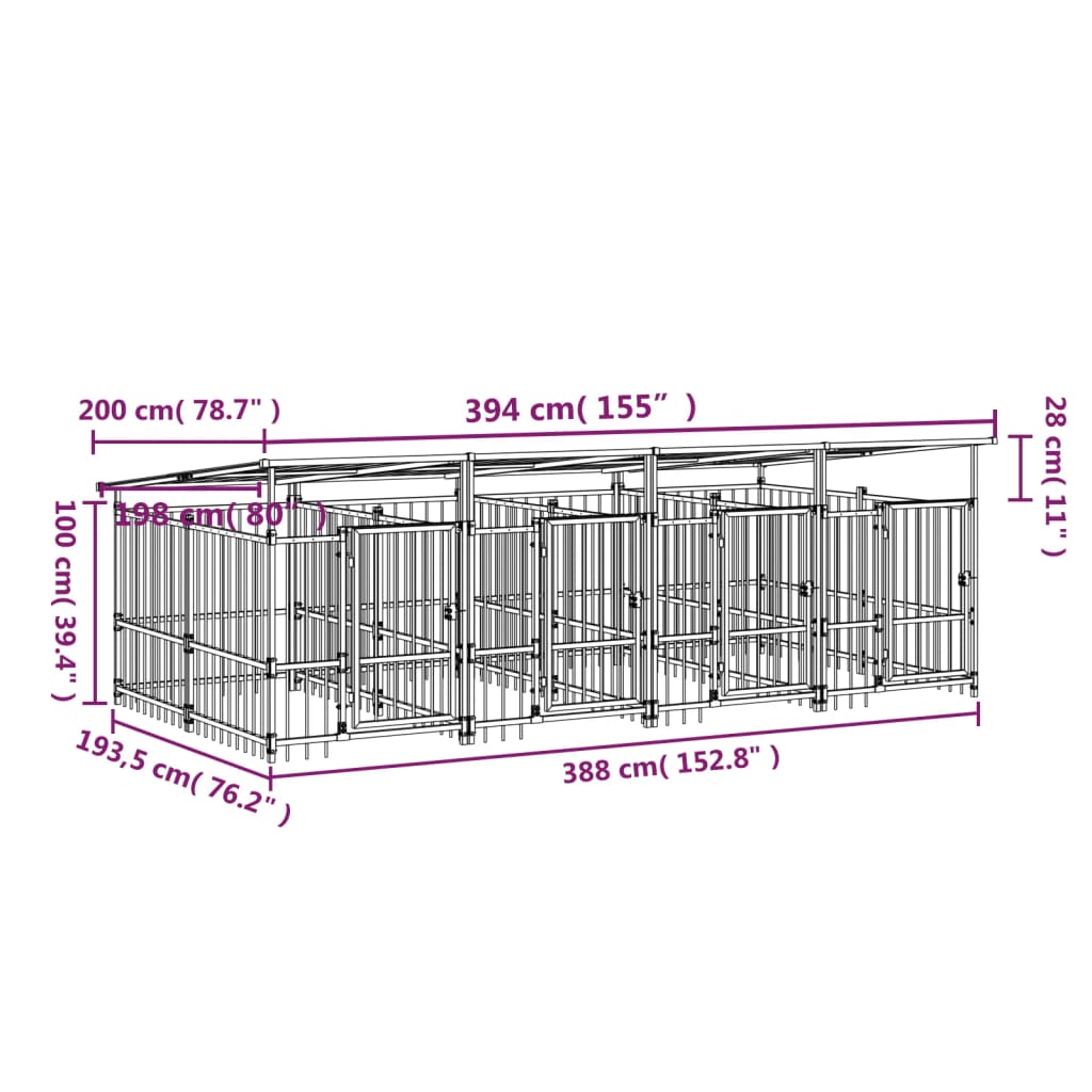 vidaXL Outdoor Dog Kennel with Roof Steel 7.51 m²