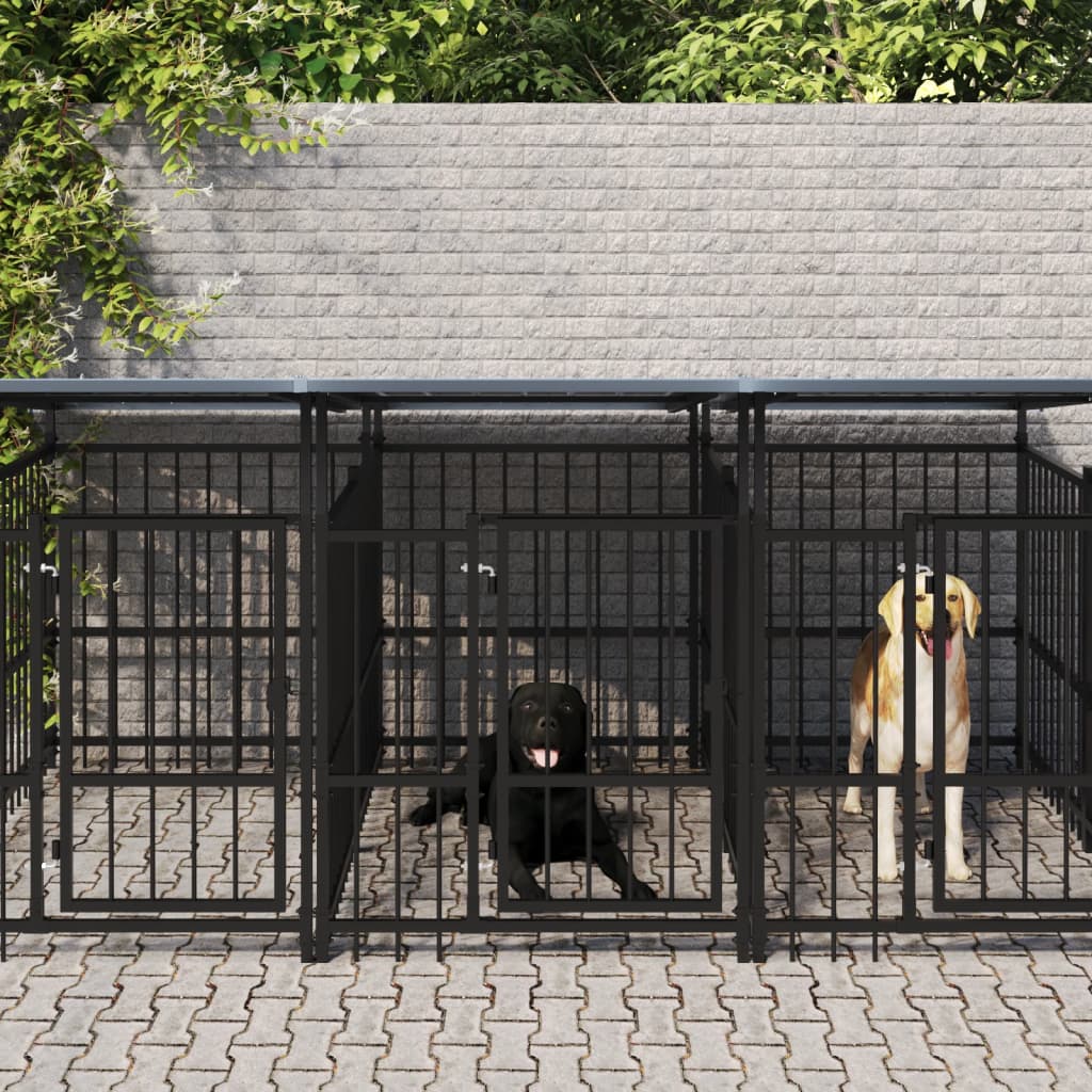 vidaXL Outdoor Dog Kennel with Roof Steel 7.51 m²