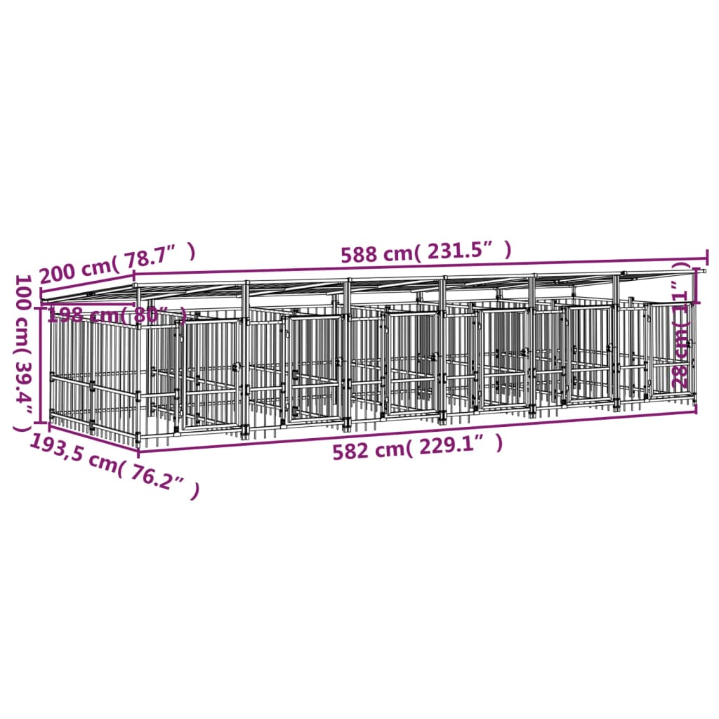 vidaXL Outdoor Dog Kennel with Roof Steel 11.26 m²