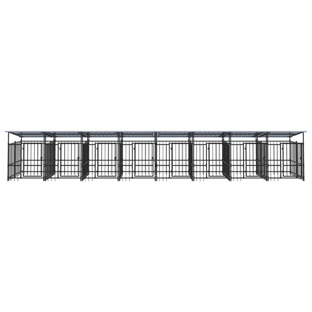 vidaXL Outdoor Dog Kennel with Roof Steel 15.02 m²