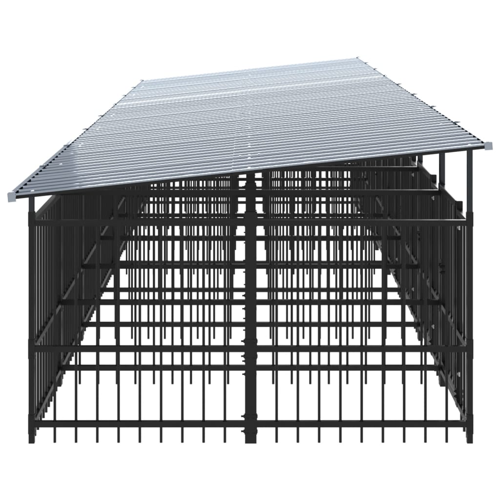 vidaXL Outdoor Dog Kennel with Roof Steel 15.02 m²