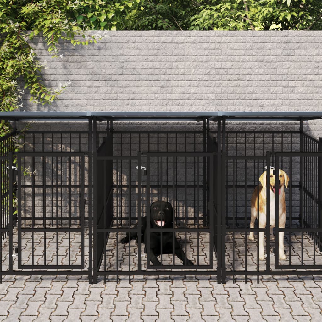 vidaXL Outdoor Dog Kennel with Roof Steel 15.02 m²