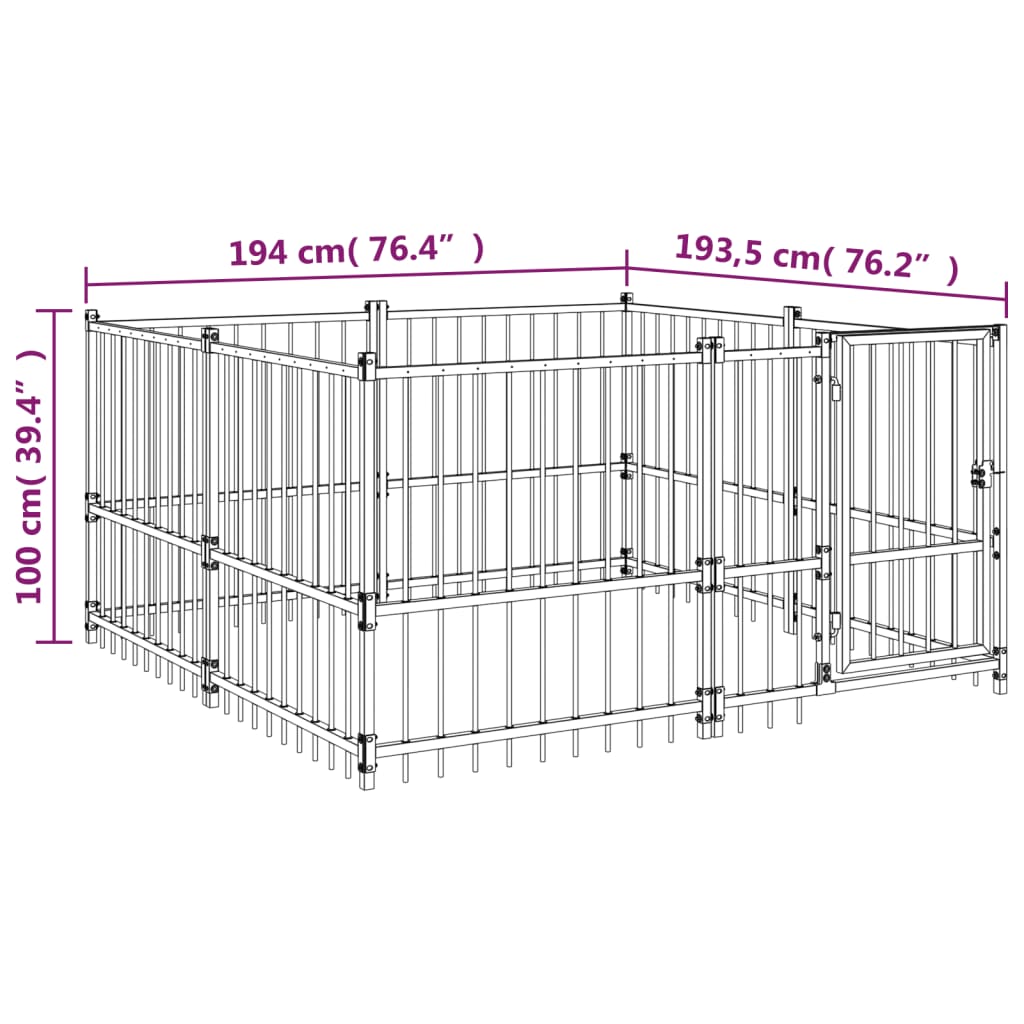 vidaXL Outdoor Dog Kennel Steel 3.75 m²