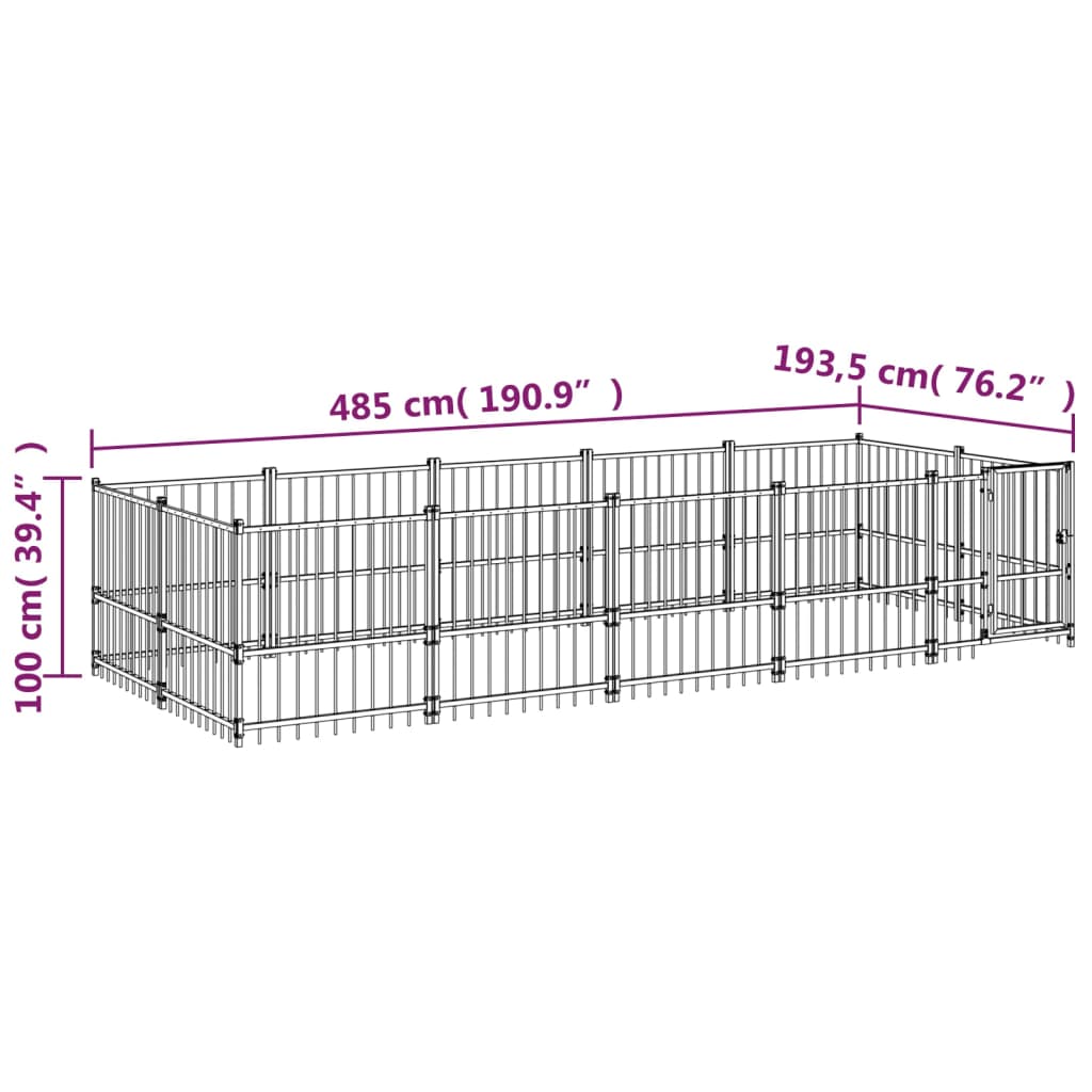 vidaXL Outdoor Dog Kennel Steel 9.38 m²