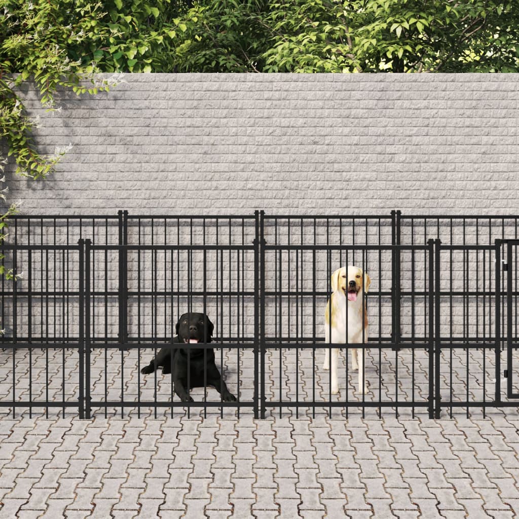 vidaXL Outdoor Dog Kennel Steel 9.38 m²