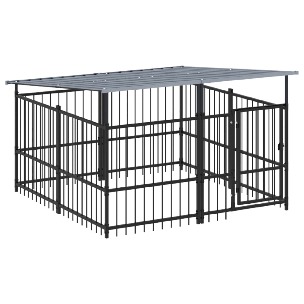 vidaXL Outdoor Dog Kennel with Roof Steel 3.75 m²