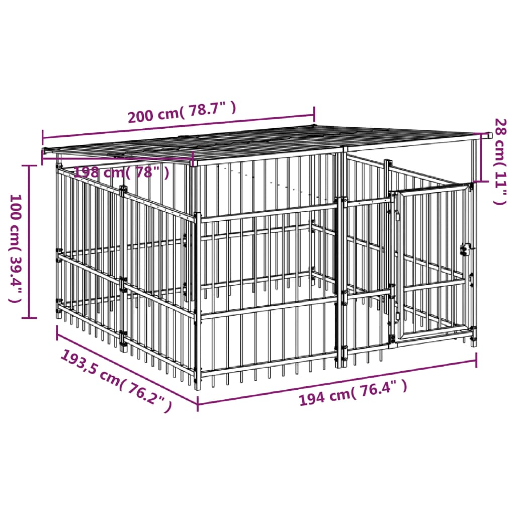 vidaXL Outdoor Dog Kennel with Roof Steel 3.75 m²