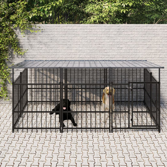 vidaXL Outdoor Dog Kennel with Roof Steel 3.75 m²