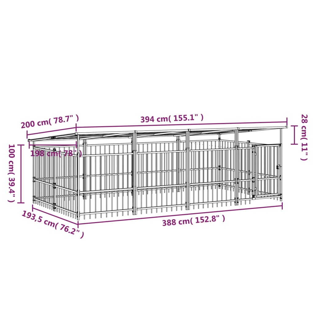 vidaXL Outdoor Dog Kennel with Roof Steel 7.51 m²