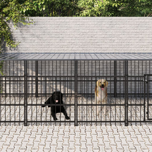 Outdoor Dog Kennel with Roof Steel 11.26 m²