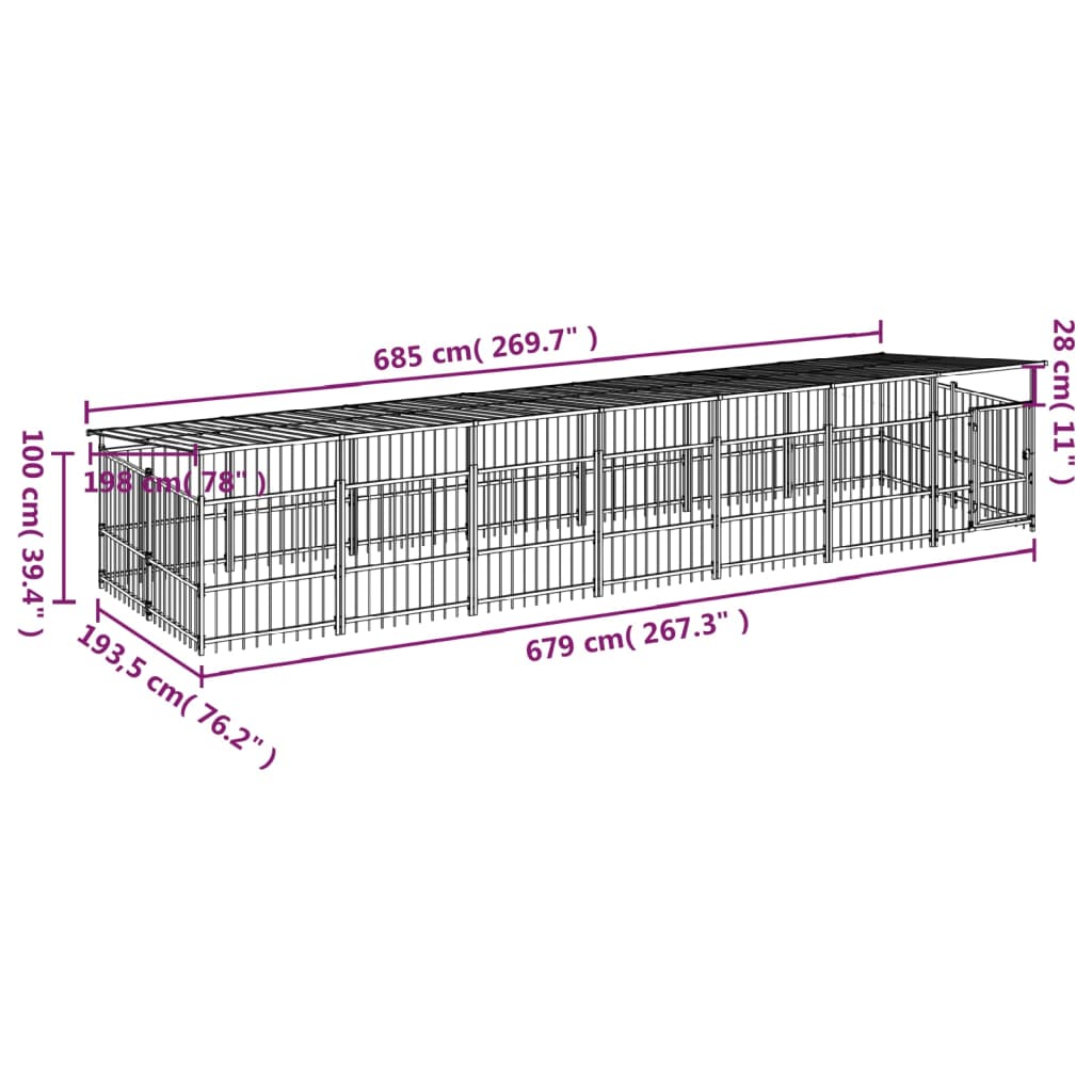 vidaXL Outdoor Dog Kennel with Roof Steel 13.14 m²