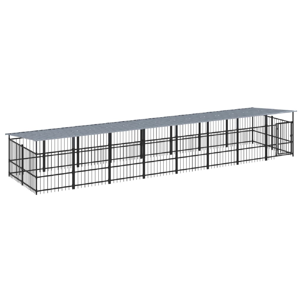 vidaXL Outdoor Dog Kennel with Roof Steel 15.02 m²