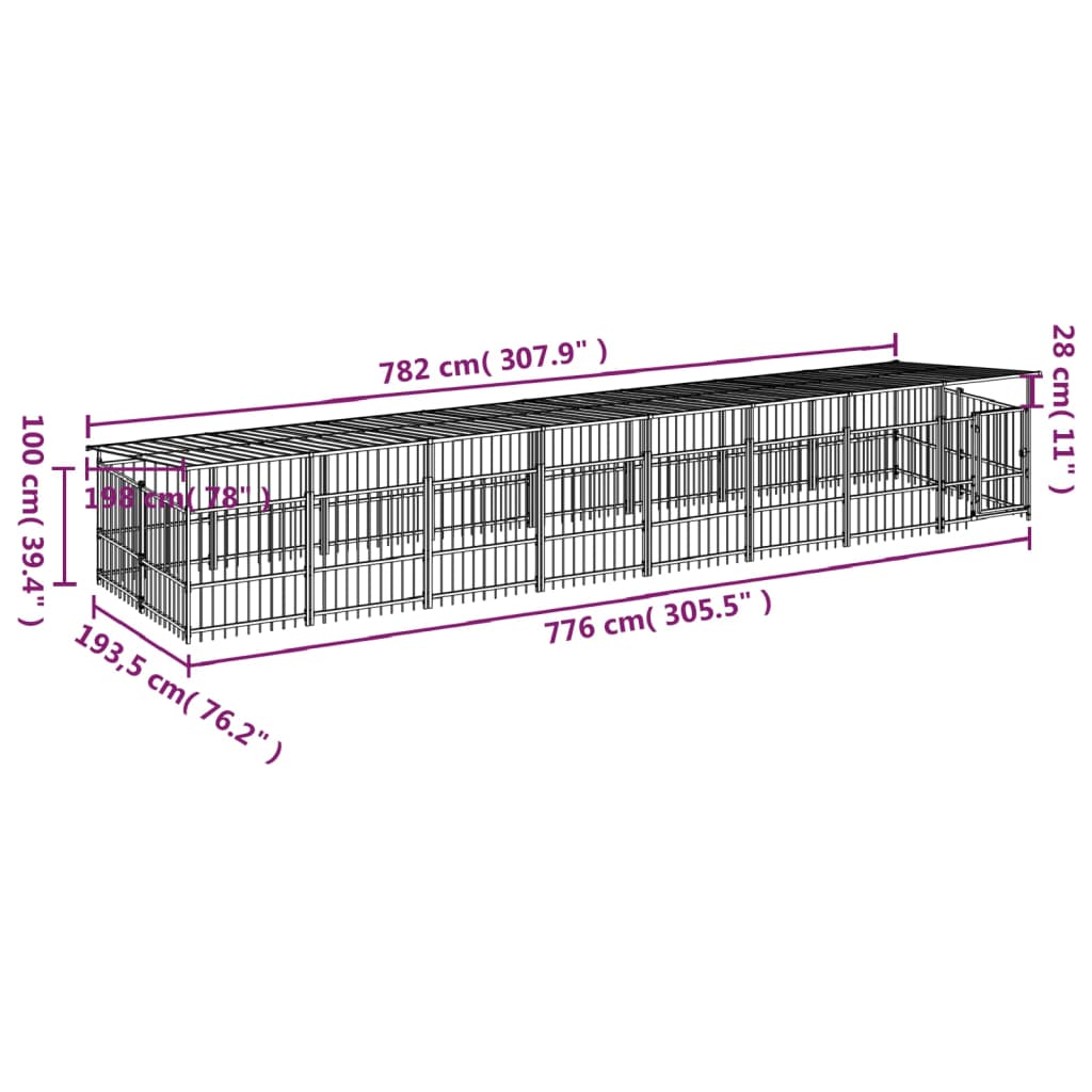 vidaXL Outdoor Dog Kennel with Roof Steel 15.02 m²