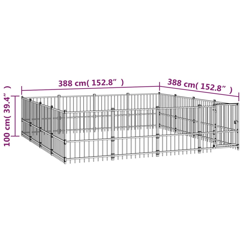 vidaXL Outdoor Dog Kennel Steel 15.05 m²