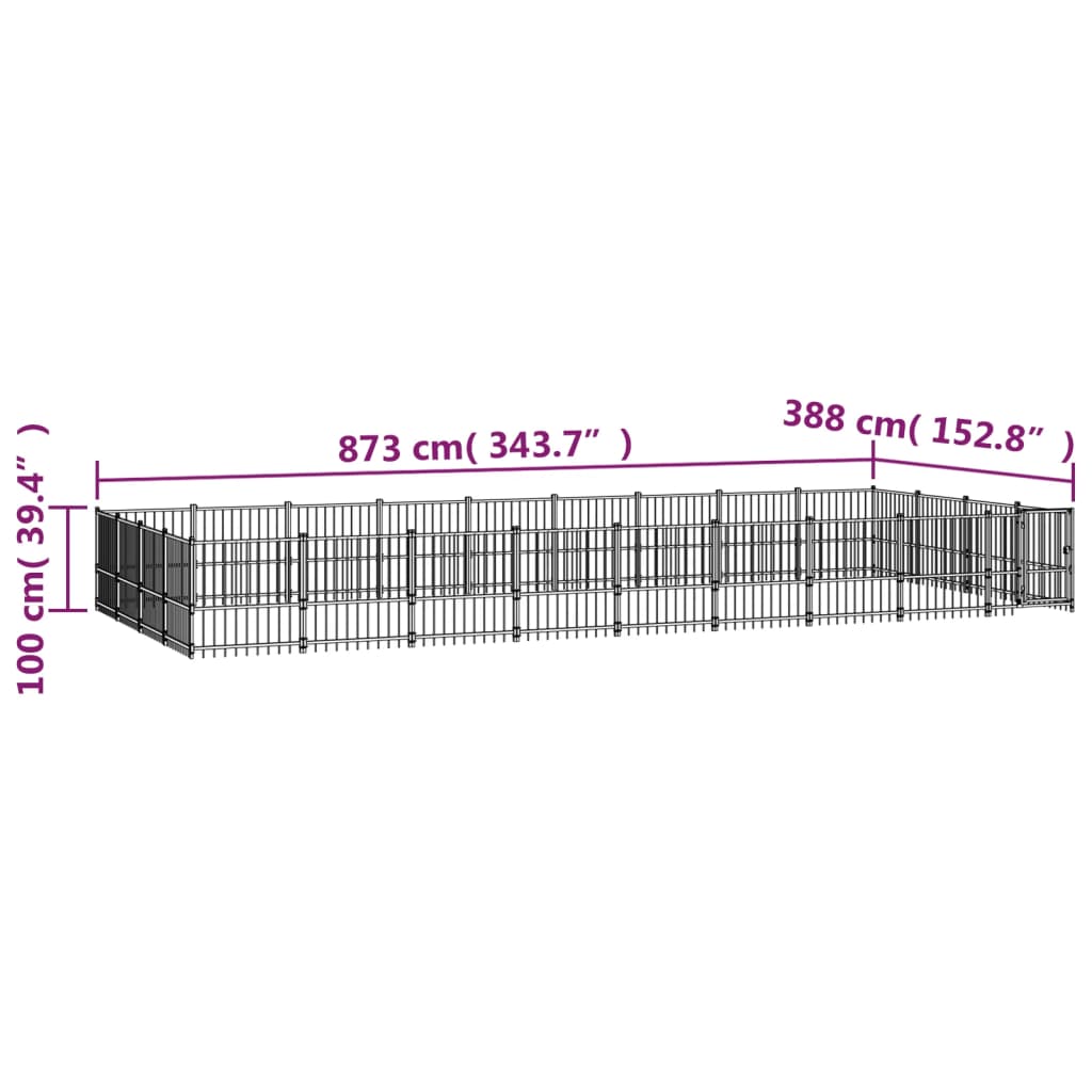 vidaXL Outdoor Dog Kennel Steel 33.87 m²