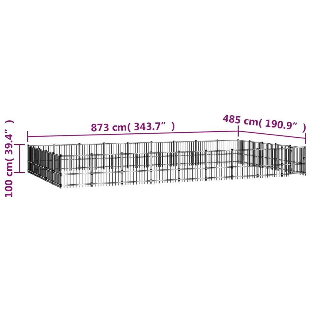 vidaXL Outdoor Dog Kennel Steel 42.34 m²