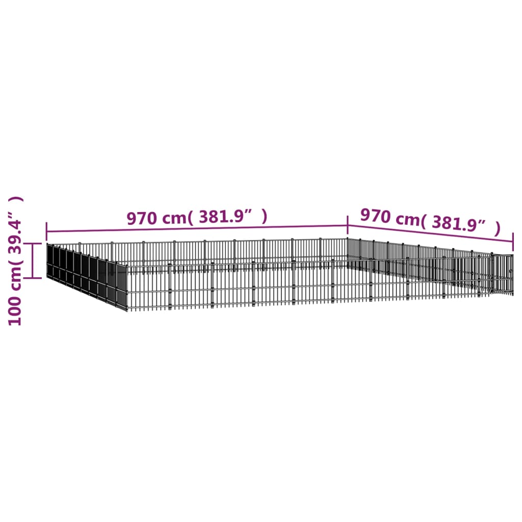 vidaXL Outdoor Dog Kennel Steel 94.09 m²