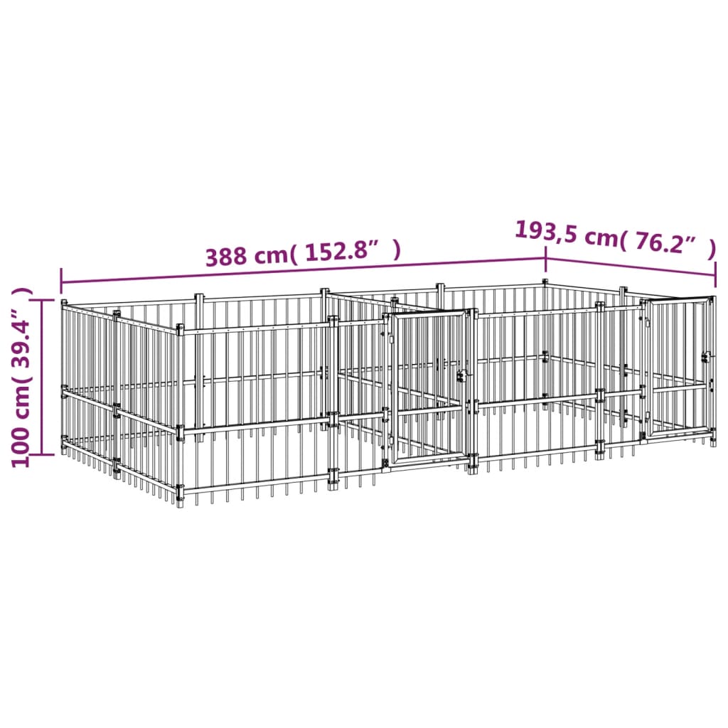 Outdoor Dog Kennel Steel 7.51 m²