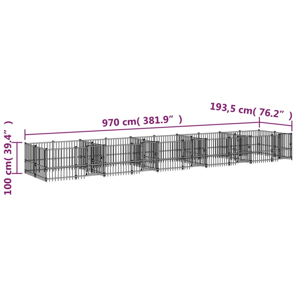 vidaXL Outdoor Dog Kennel Steel 18.77 m²