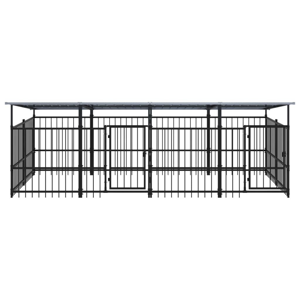 vidaXL Outdoor Dog Kennel with Roof Steel 7.51 m²