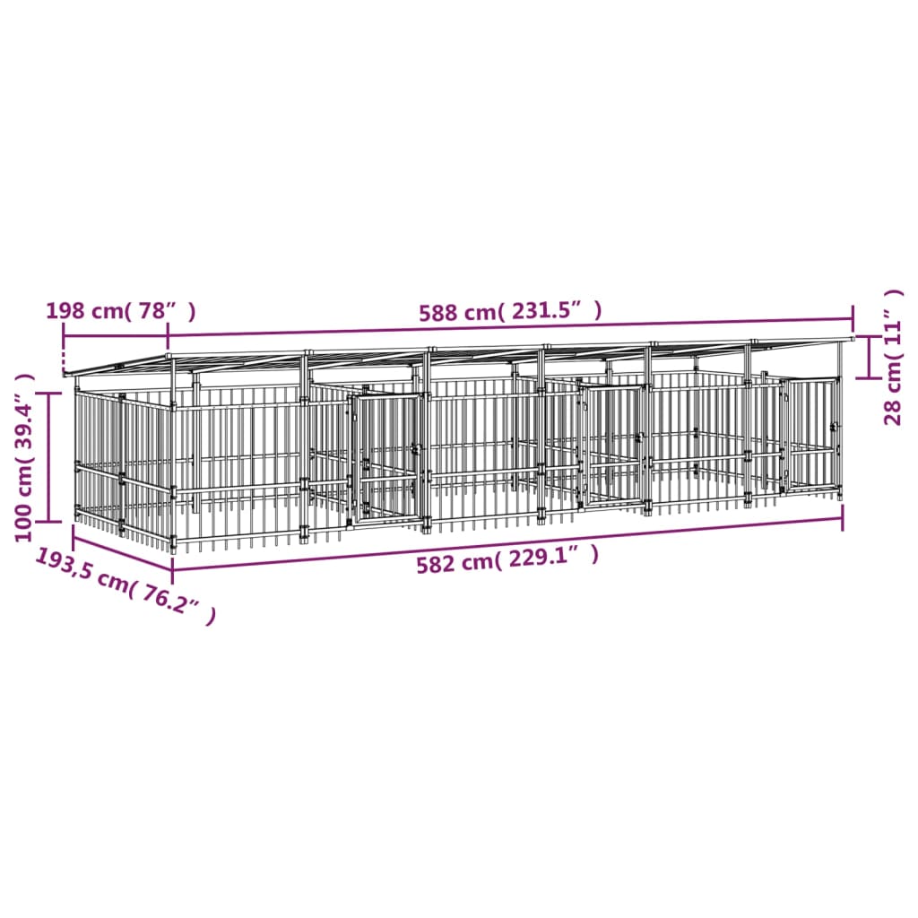 vidaXL Outdoor Dog Kennel with Roof Steel 11.26 m²