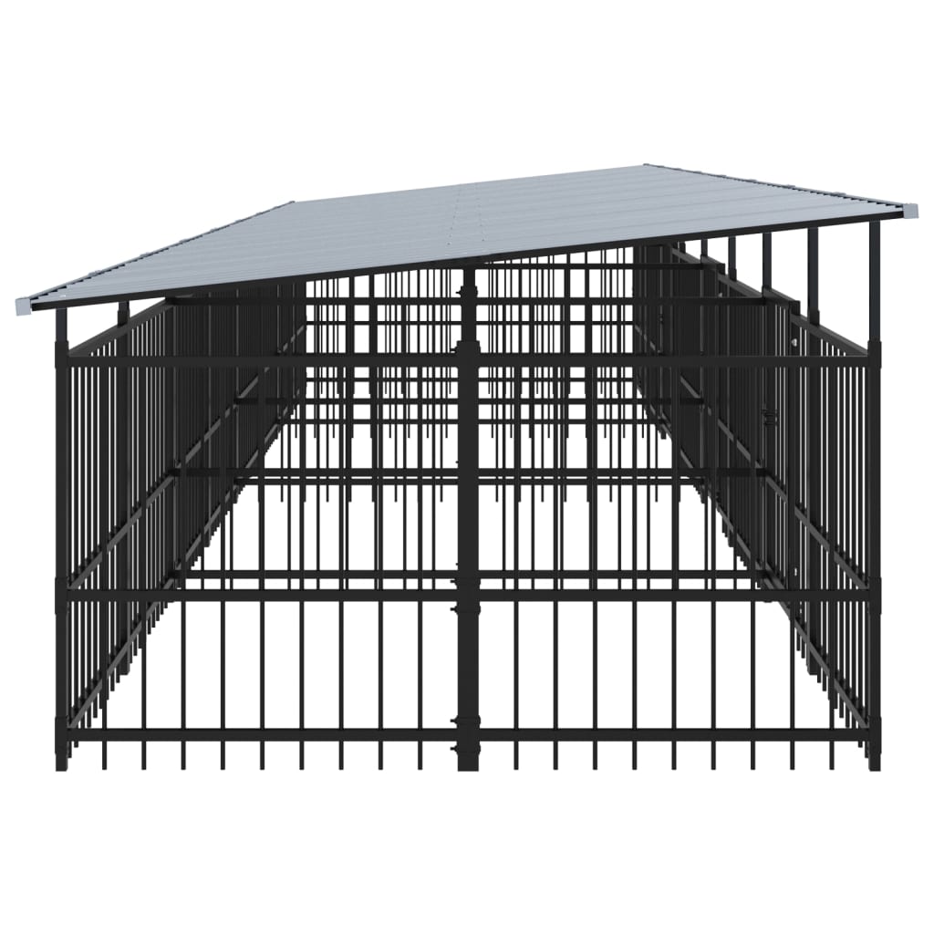 vidaXL Outdoor Dog Kennel with Roof Steel 15.02 m²