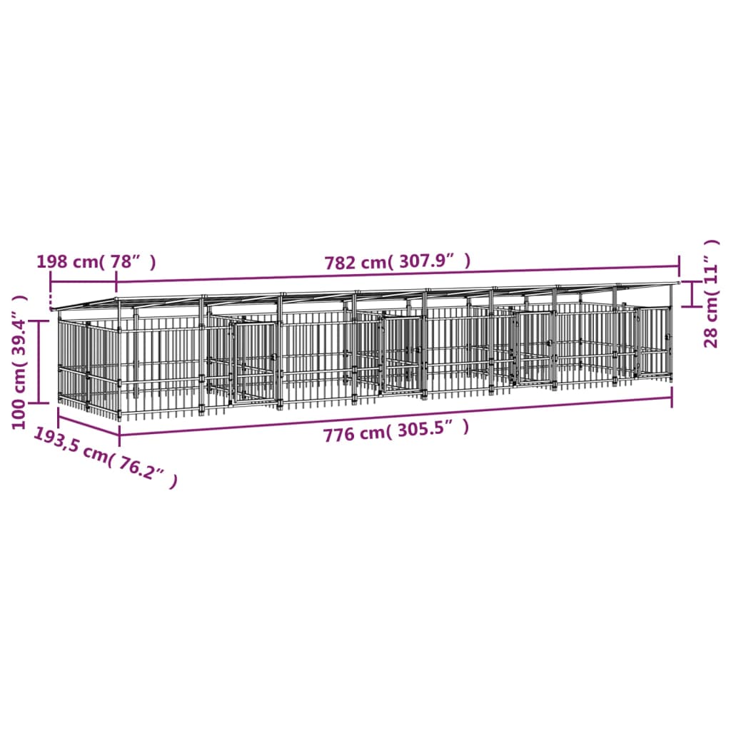 vidaXL Outdoor Dog Kennel with Roof Steel 15.02 m²