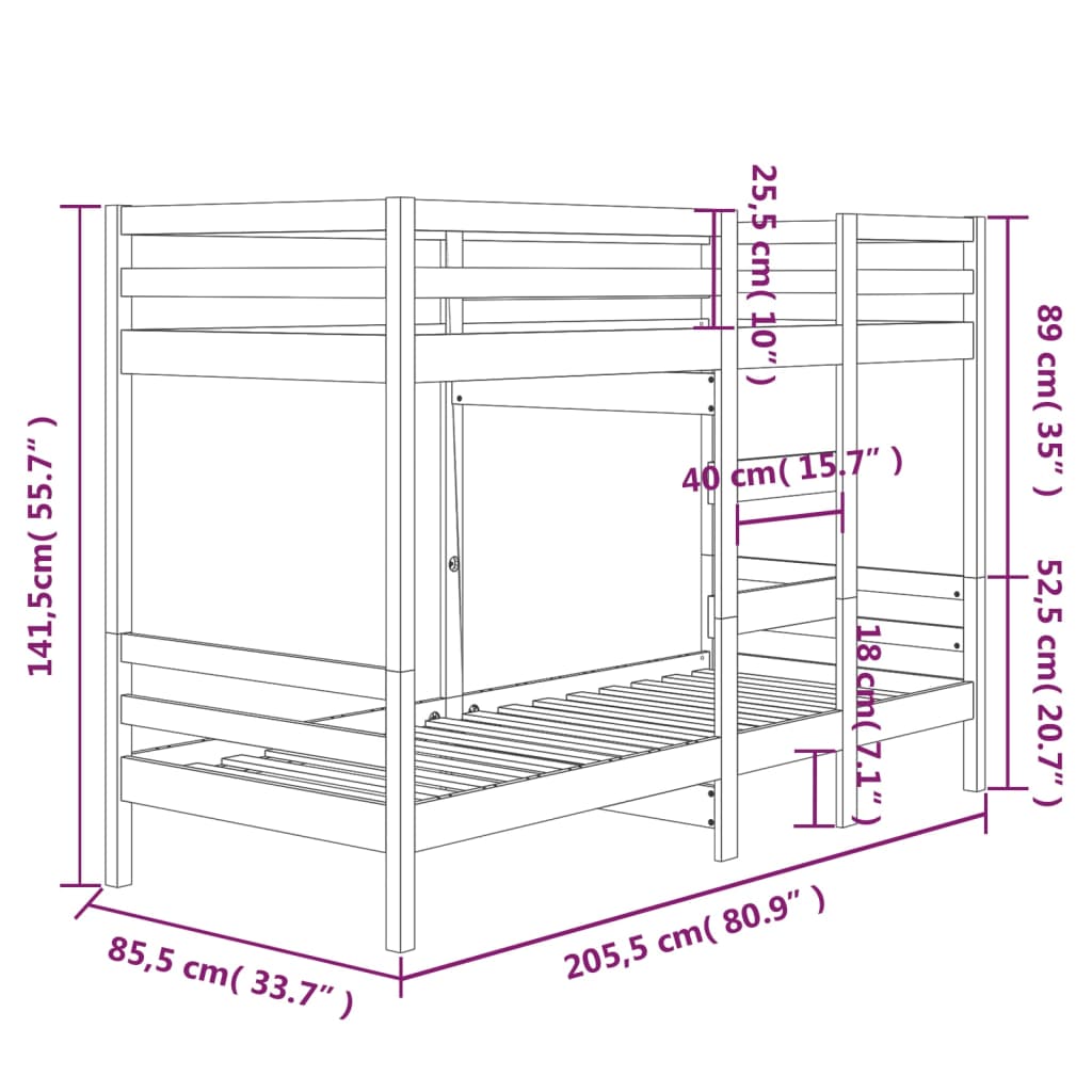 vidaXL Bunk Bed without Mattress 80x200 cm Solid Wood Pine