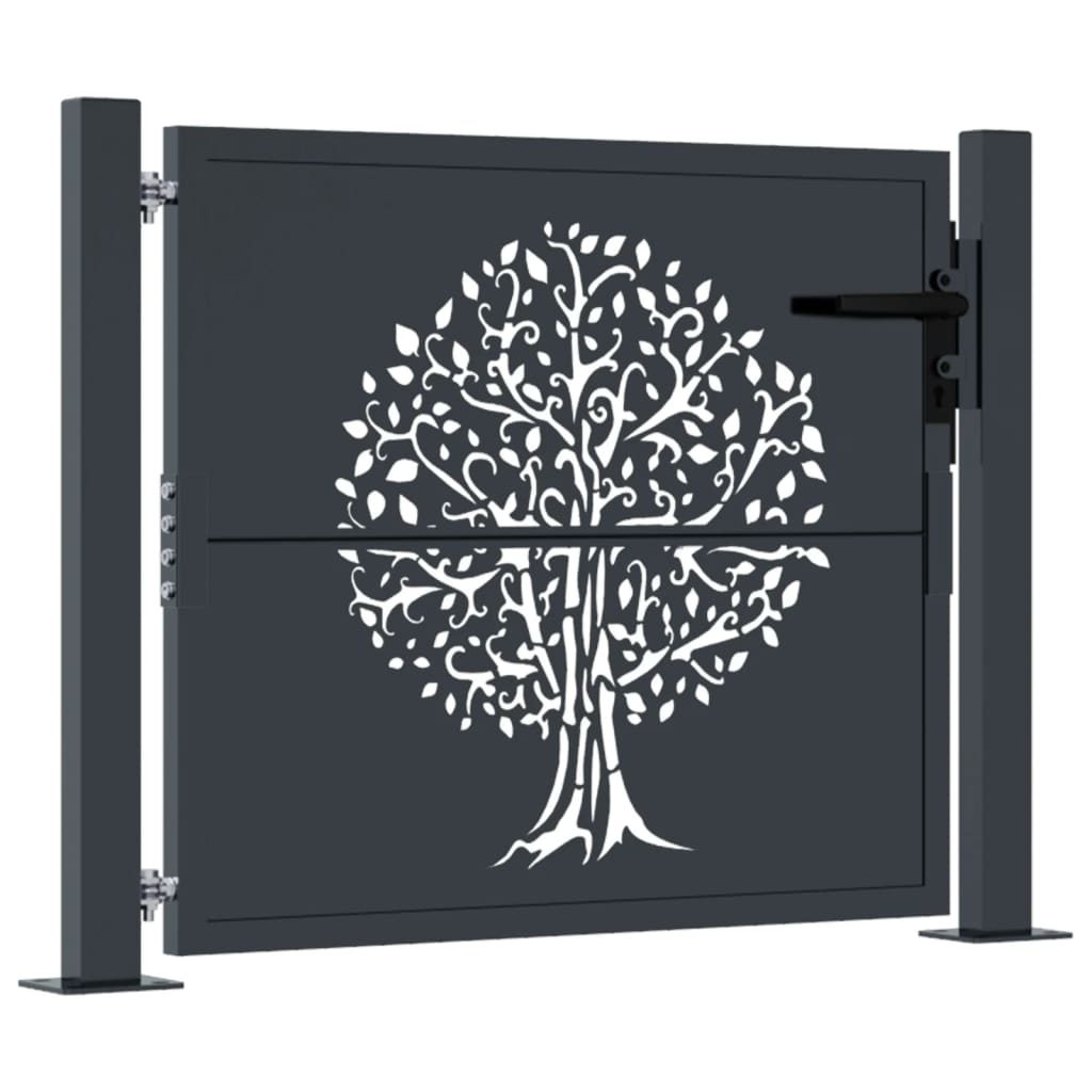 vidaXL Garden Gate Anthracite 105x80 cm Steel Tree Design