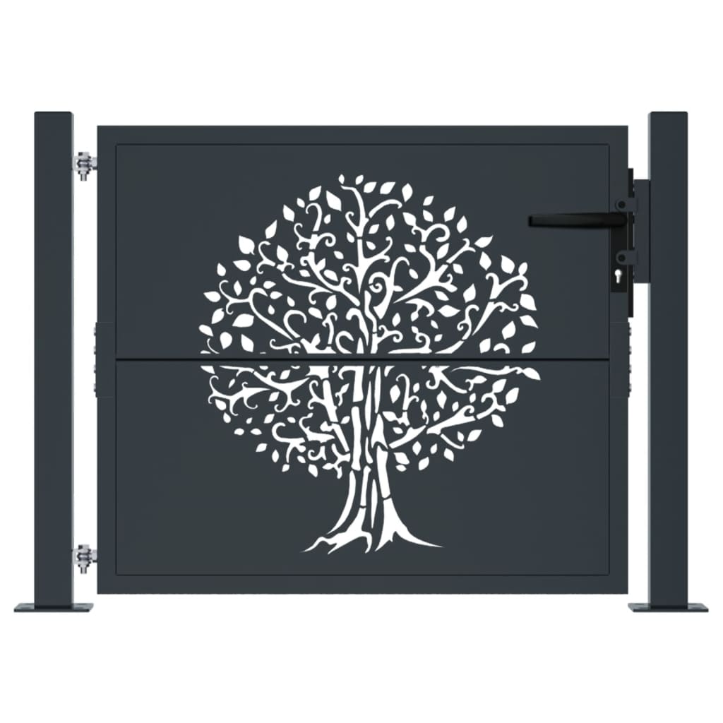 vidaXL Garden Gate Anthracite 105x80 cm Steel Tree Design