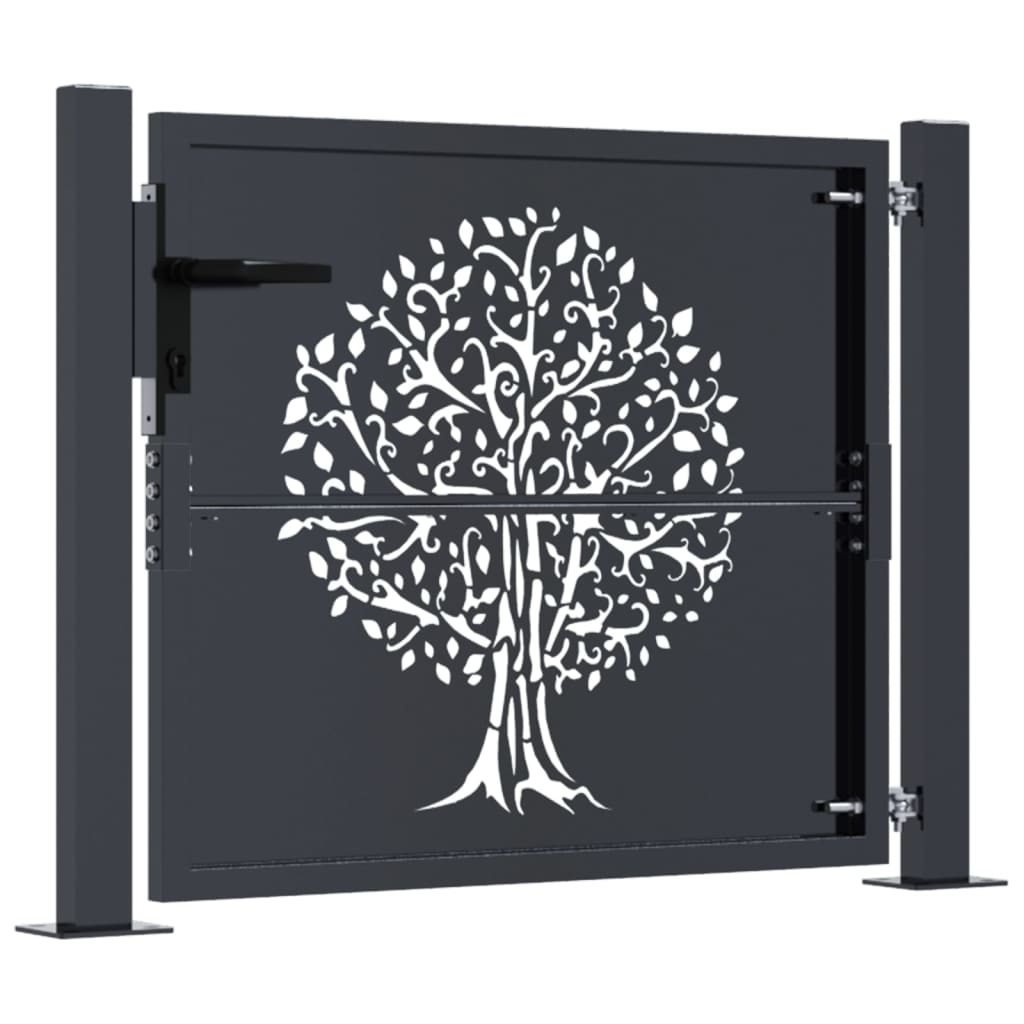 vidaXL Garden Gate Anthracite 105x80 cm Steel Tree Design