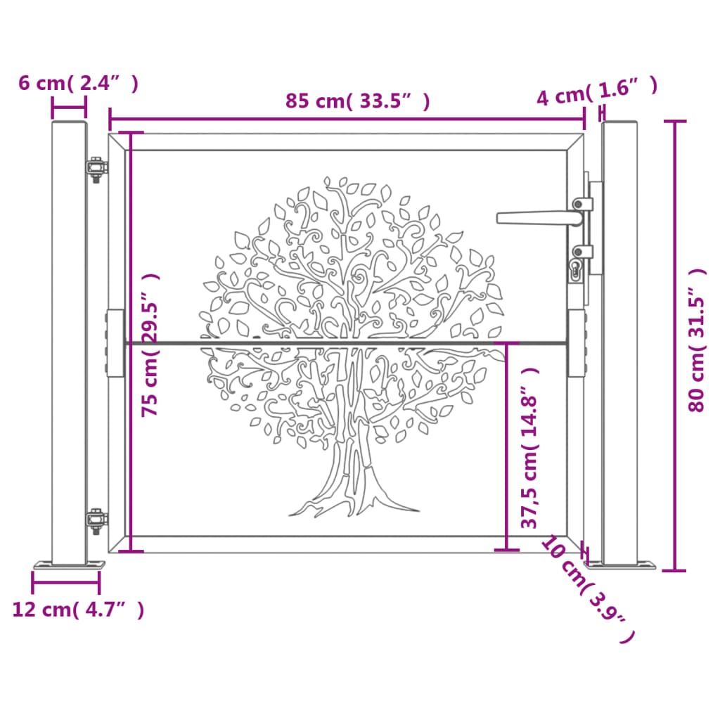 vidaXL Garden Gate Anthracite 105x80 cm Steel Tree Design