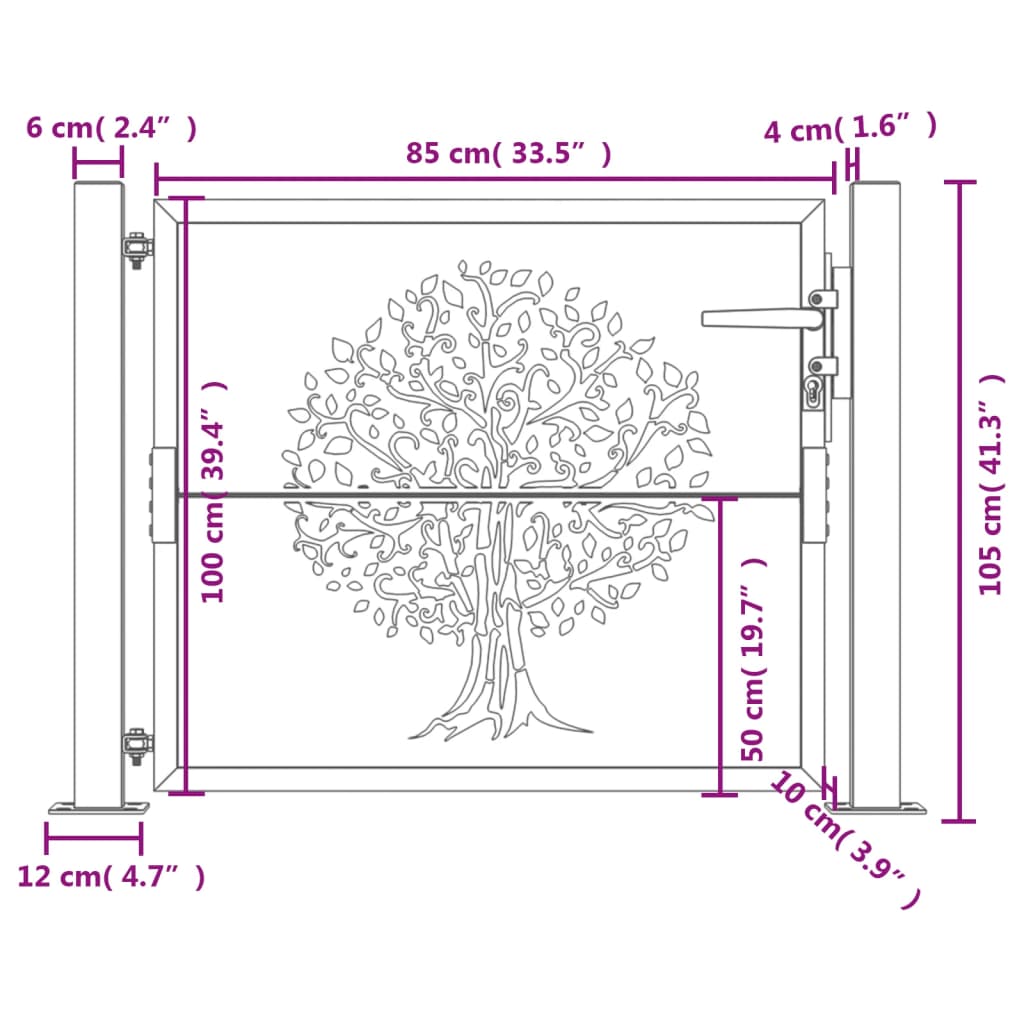 vidaXL Garden Gate Anthracite 105x105 cm Steel Tree Design