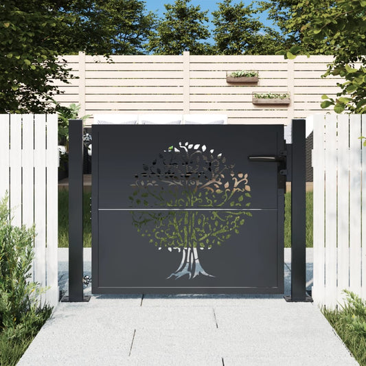 vidaXL Garden Gate Anthracite 105x105 cm Steel Tree Design