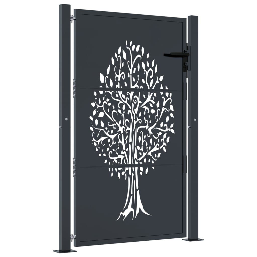 vidaXL Garden Gate Anthracite 105x130 cm Steel Tree Design