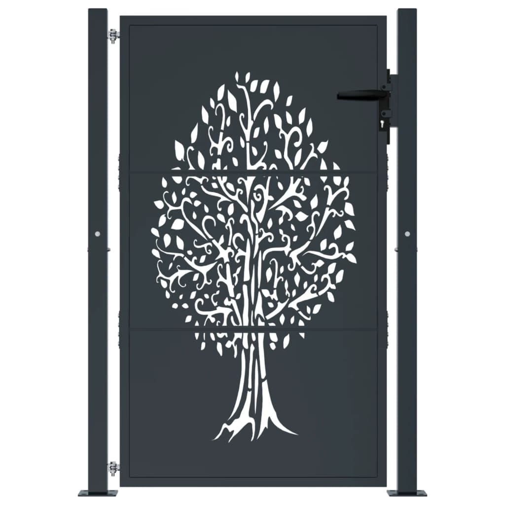 vidaXL Garden Gate Anthracite 105x130 cm Steel Tree Design