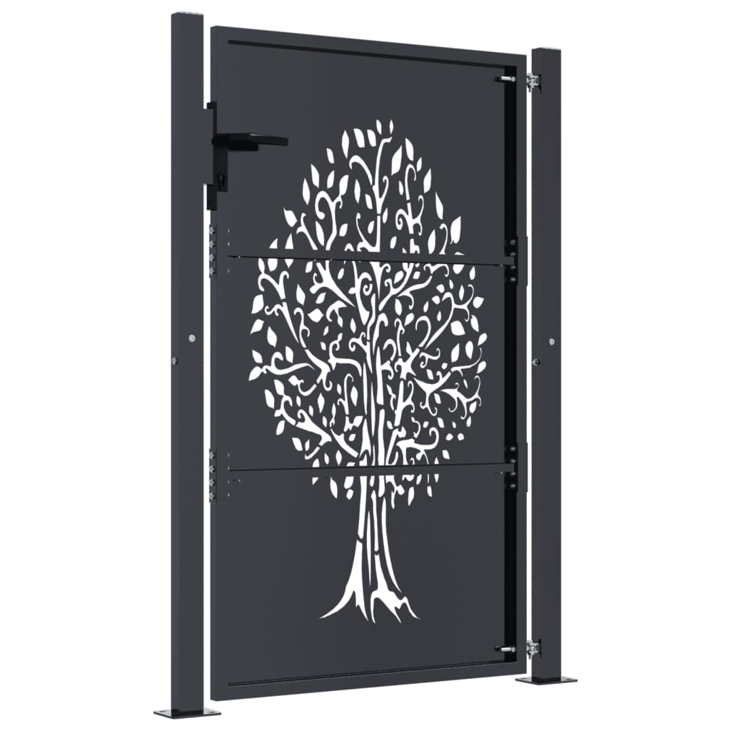 vidaXL Garden Gate Anthracite 105x130 cm Steel Tree Design