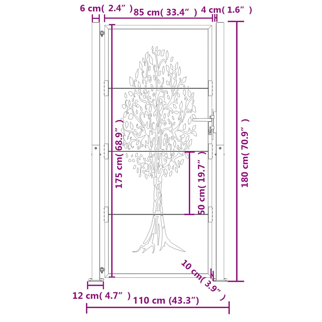 Garden Gate Anthracite 100x175 cm Steel Tree Design