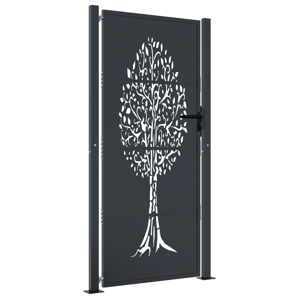 vidaXL Garden Gate Anthracite 105x205 cm Steel Tree Design