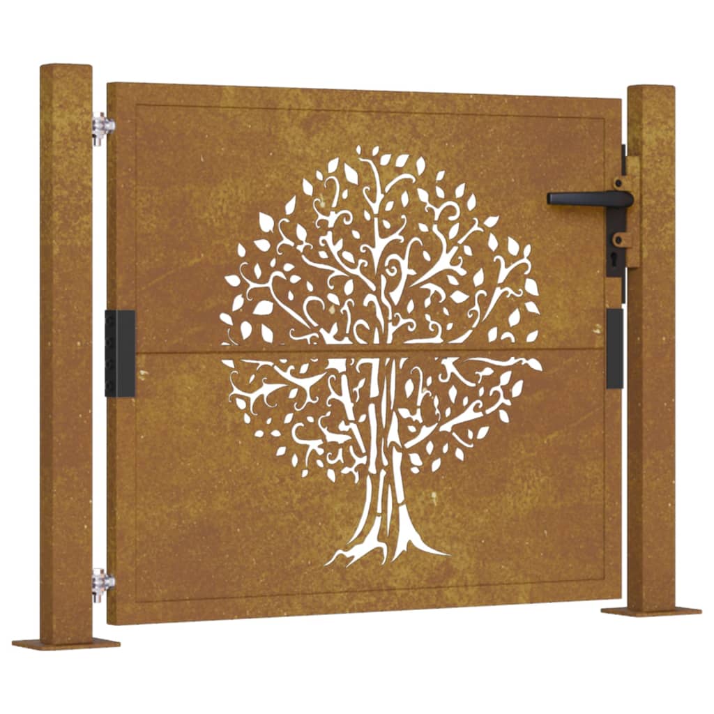 vidaXL Garden Gate 105x80 cm Corten Steel Tree Design