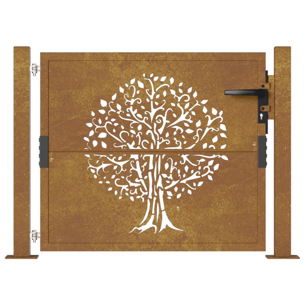 vidaXL Garden Gate 105x80 cm Corten Steel Tree Design