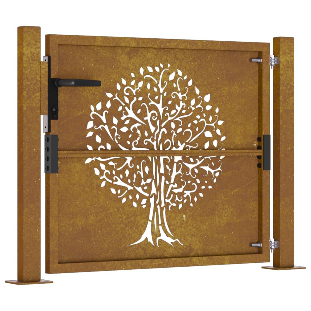 vidaXL Garden Gate 105x80 cm Corten Steel Tree Design