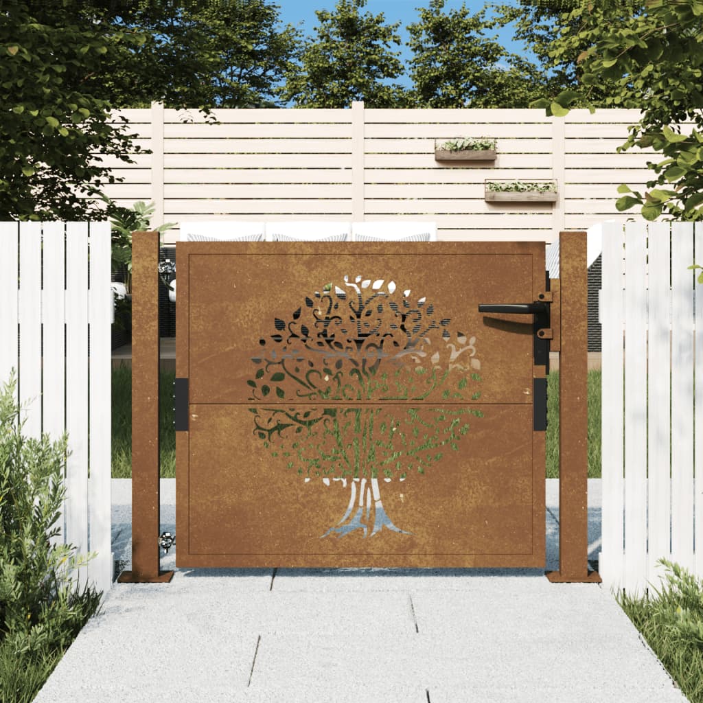 vidaXL Garden Gate 105x80 cm Corten Steel Tree Design