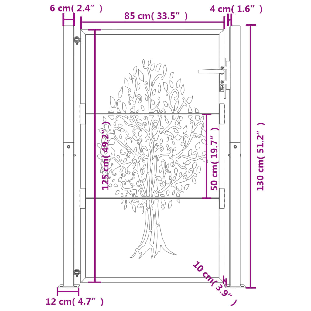 vidaXL Garden Gate 105x130 cm Corten Steel Tree Design